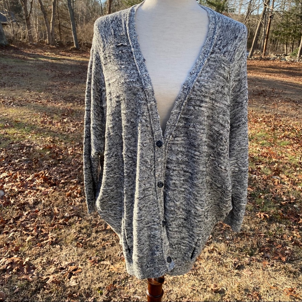 NORDSTROM CARDIGAN SWEATER BLACK WHITE V-NECK ONE SIZE OS